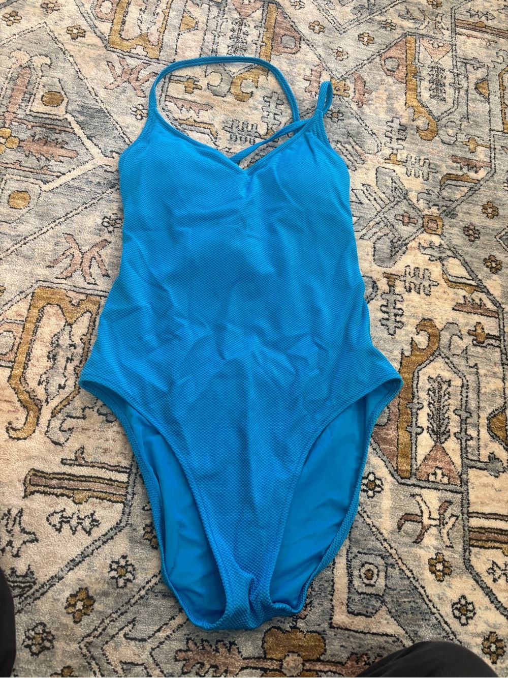 aerie Blue  Textured Solid One-Piece Swimsuit Women’s Medium Bathing Suit